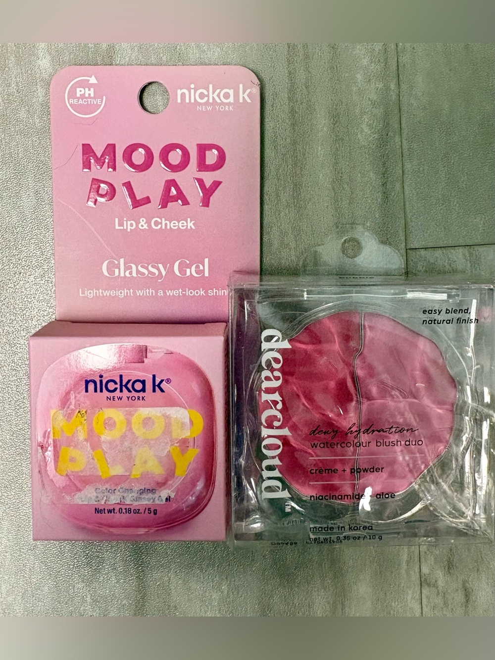 Dearcloud Dewy Hydration Blush + Nicka K NY Mood Play Glassy Gel lip & cheek.
